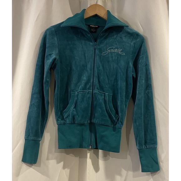 Guess Tops - Guess Velour Bling Jacket Aqua Size Small Vintage